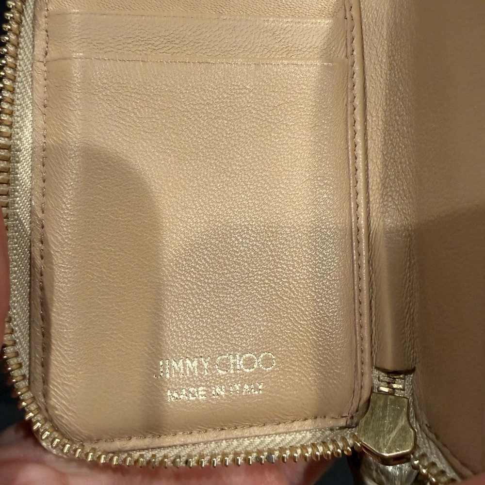 Jimmy Choo Gold Metallic Star Studded Key Holder Wallet with COA